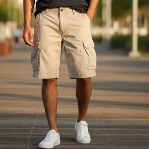 Tommy Hilfiger TH Cargo Wide Leg Shorts Classic Fit Mid Rise Size 30 Light Khaki
